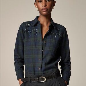 J. Crew Embellished Shrunken Button Up Shirt in Tartan Brushed Cotton Oxford 4